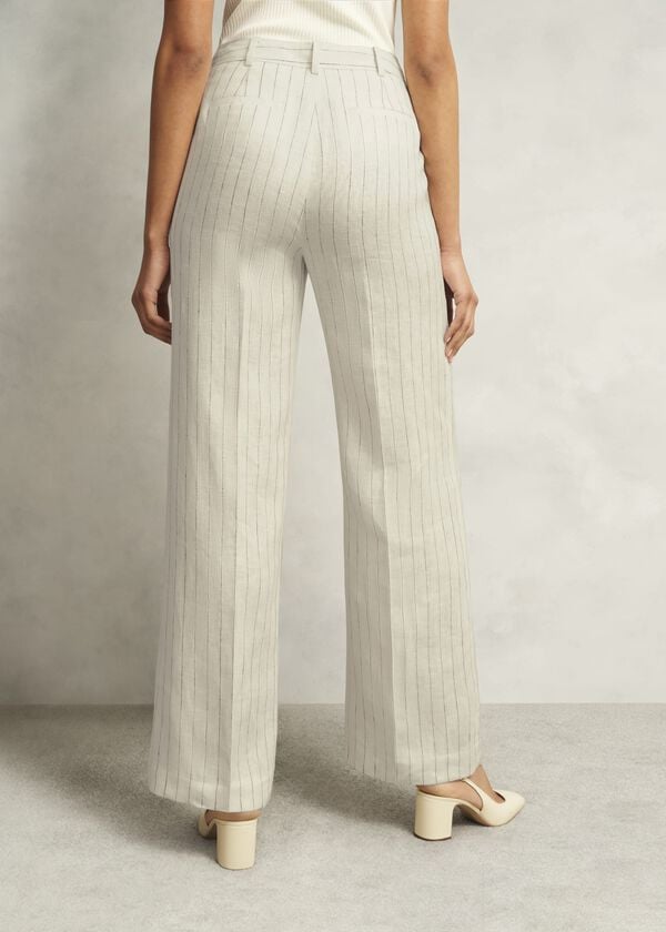 Hobbs Groombridge Linen Wide Trousers Ivory Navy