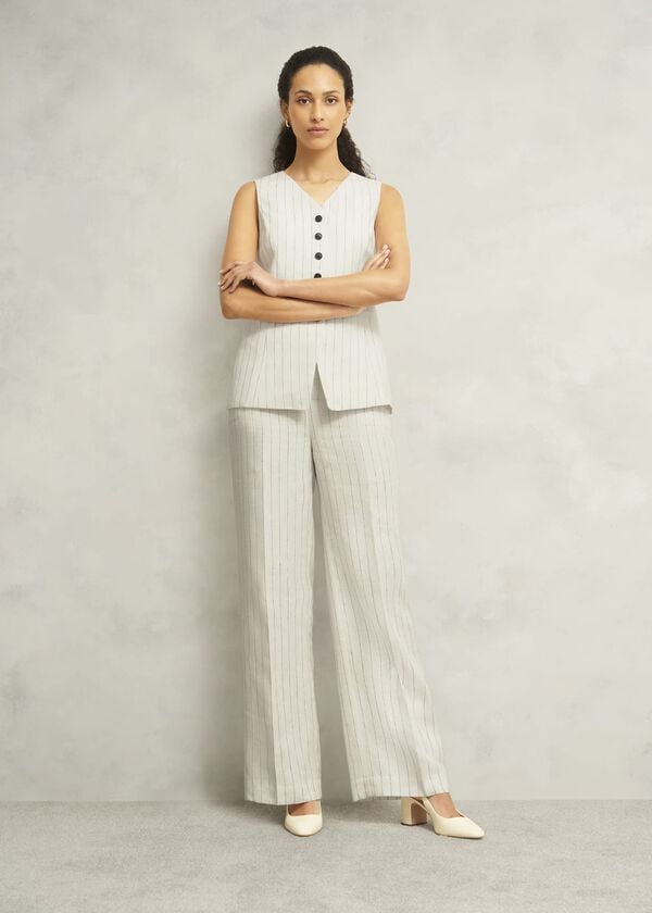 hobbs Groombridge Linen Wide Trousers Ivory Navy