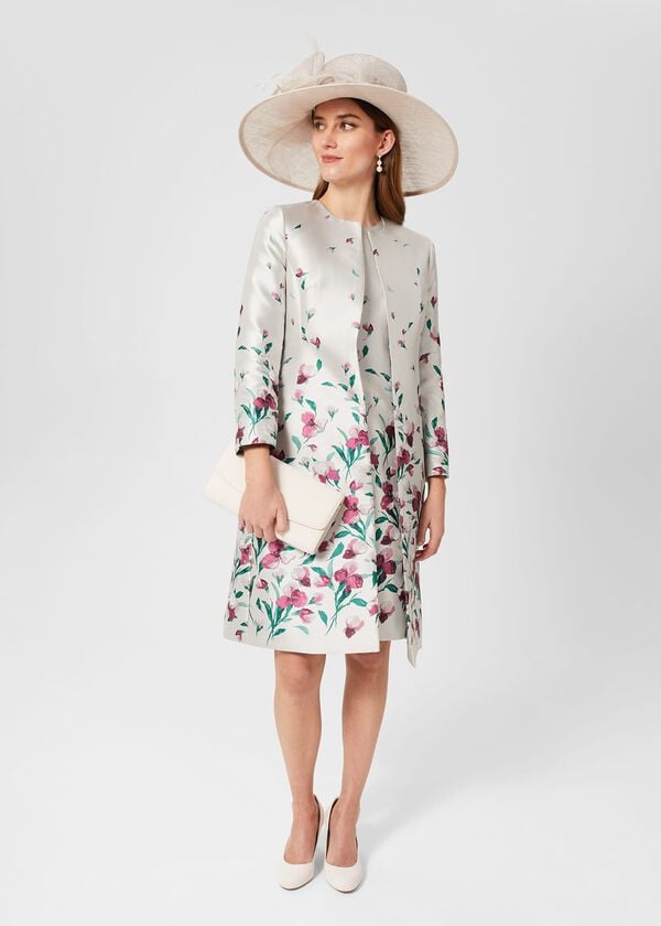 Hobbs Gwen Floral Jacquard Coat Oyster Multi