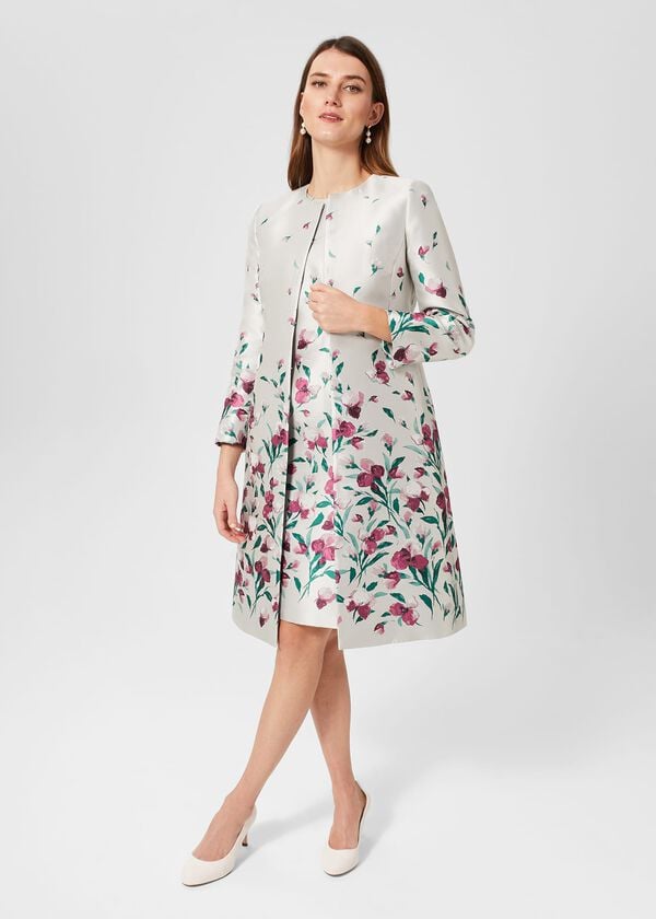 Hobbs Gwen Floral Jacquard Coat Oyster Multi