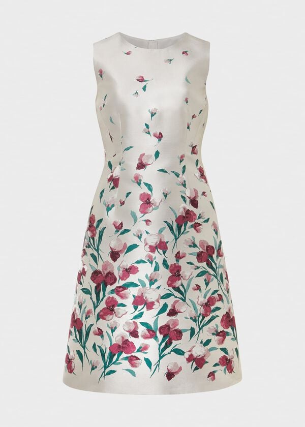 Hobbs Gwen Floral Jacquard Dress Oyster Multi