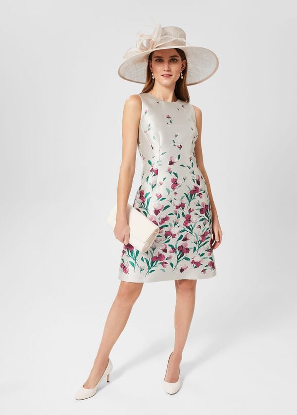 hobbs Gwen Floral Jacquard Dress Oyster Multi