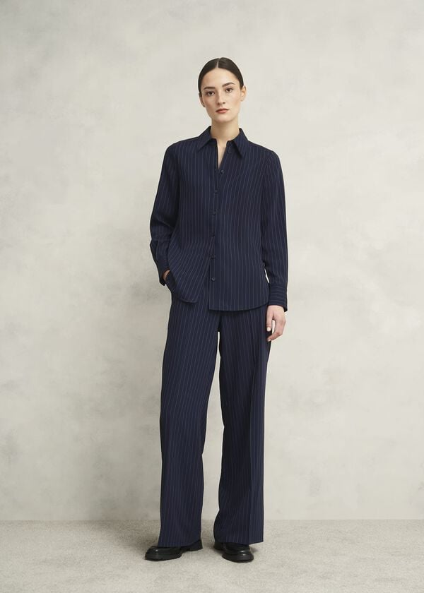 hobbs Hadley Pinstripe Shirt Midnight Ivory