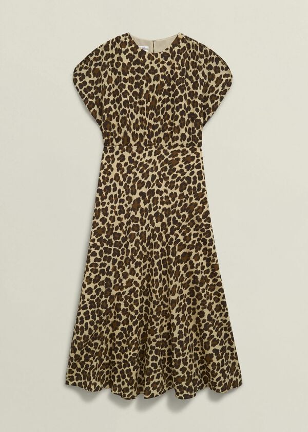 Hobbs Hampton Leopard Silk Dress Brown Multi