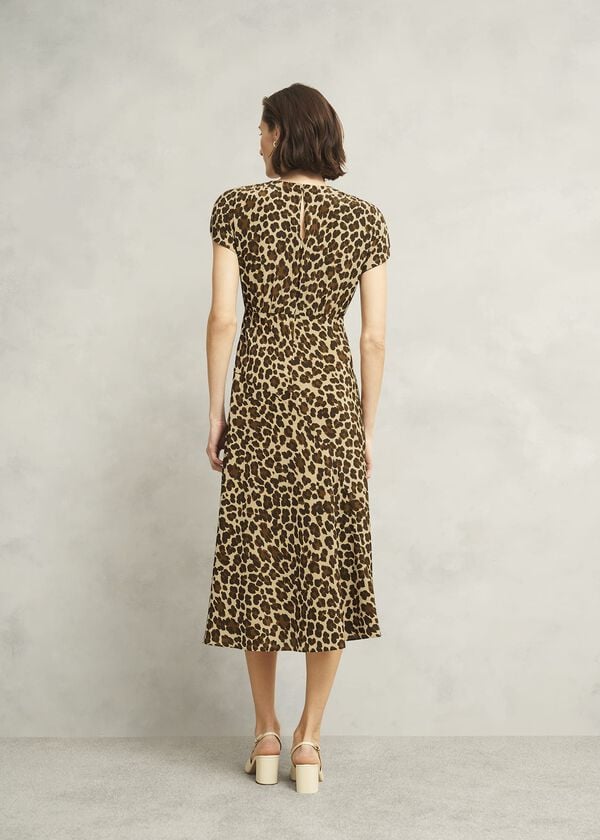 Hobbs Hampton Leopard Silk Dress Brown Multi