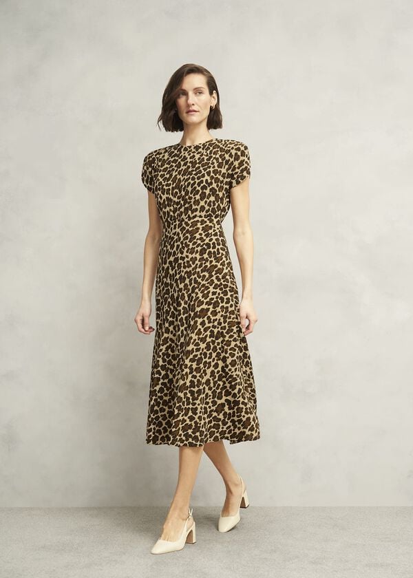 hobbs Hampton Leopard Silk Dress Brown Multi