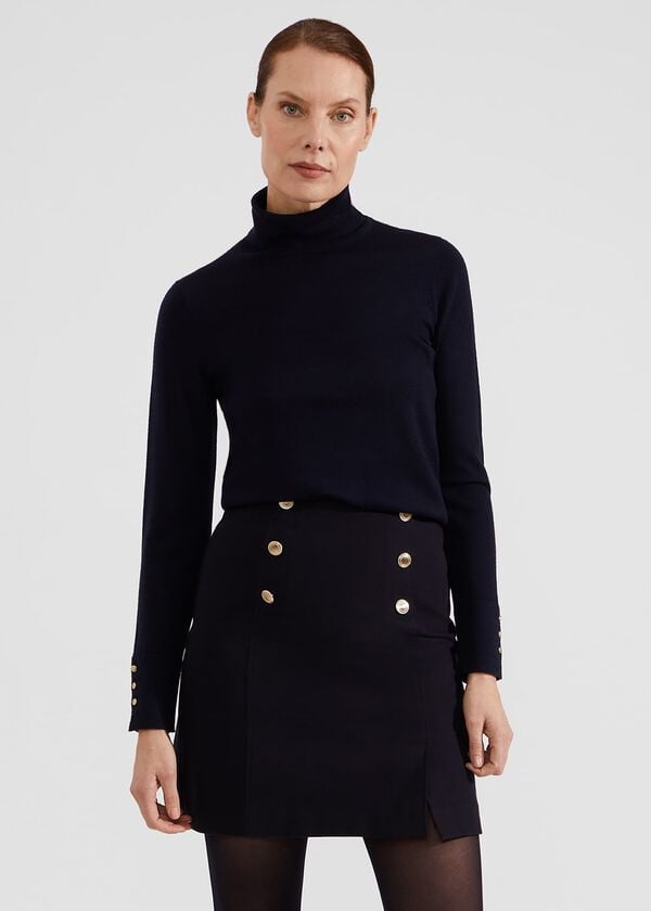 hobbs Hana Cotton Blend Skirt Navy