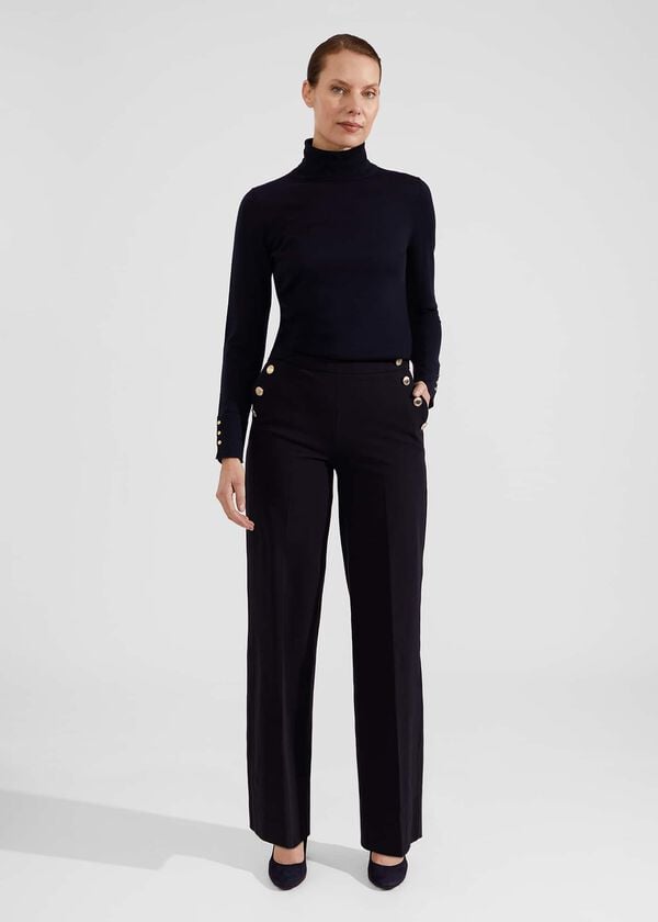hobbs Hana Wide Leg Cotton Blend Trousers Navy
