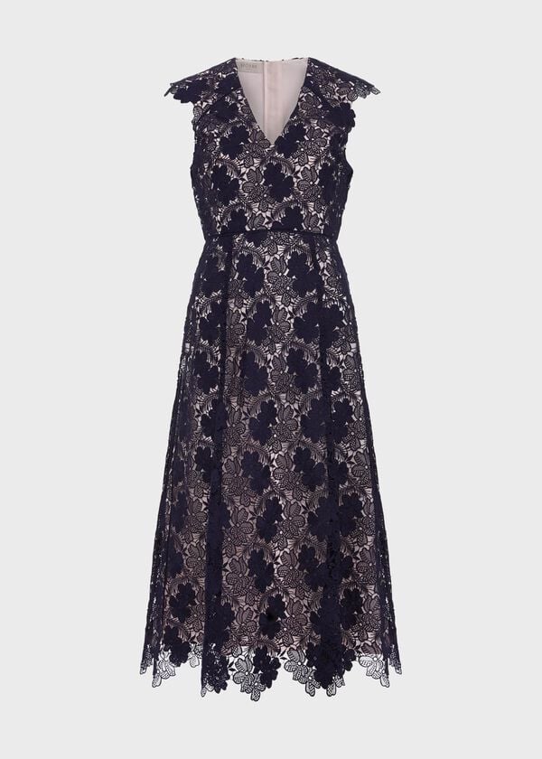 Hobbs Hannah Lace Dress Navy Pale Pink