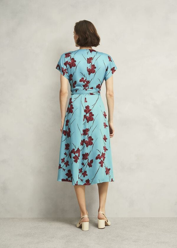 Hobbs Hardwick Floral Tie Waist Dress Blue Brown