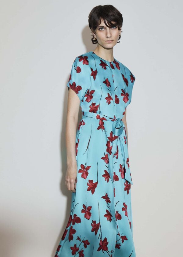 hobbs Hardwick Floral Tie Waist Dress Blue Brown