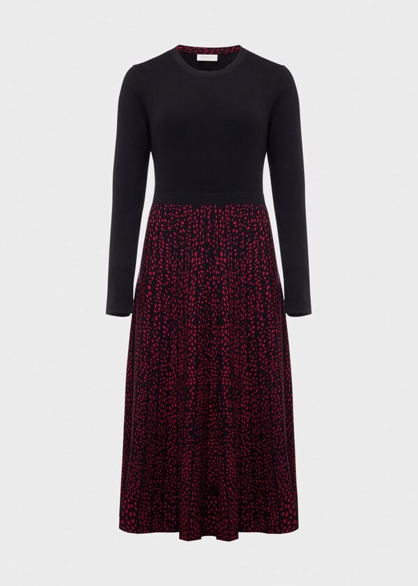 Hobbs Harlie Knitted Dress Black Cerise