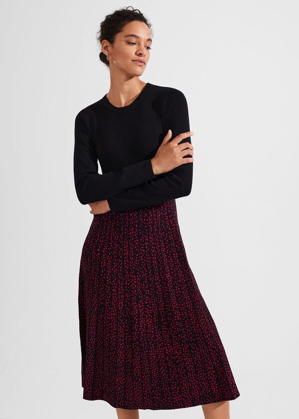 Hobbs Harlie Knitted Dress Black Cerise