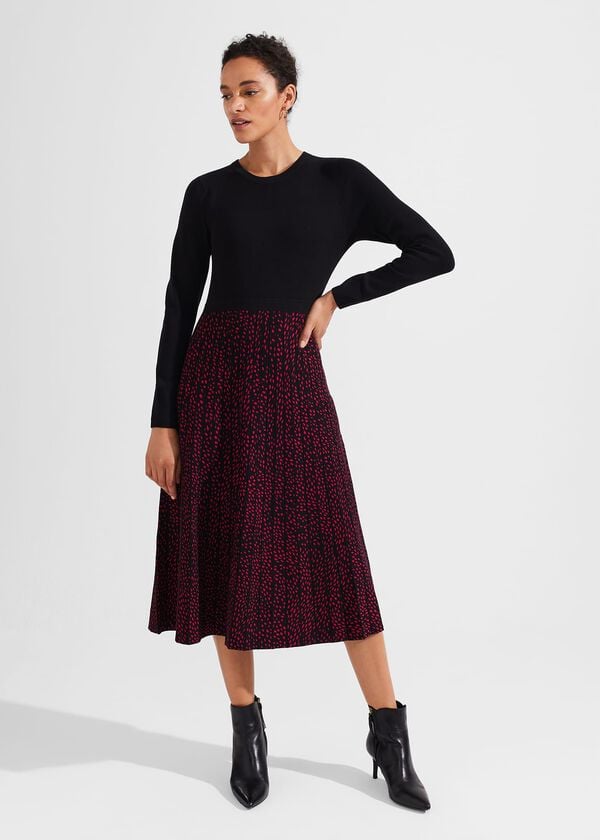 hobbs Harlie Knitted Dress Black Cerise