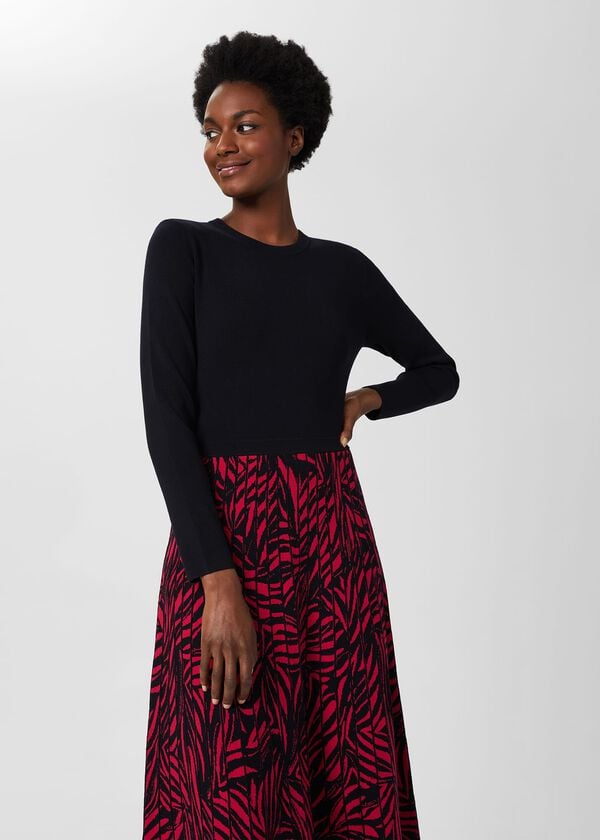 Hobbs Harlie Midi Knitted Dress Navy Pink