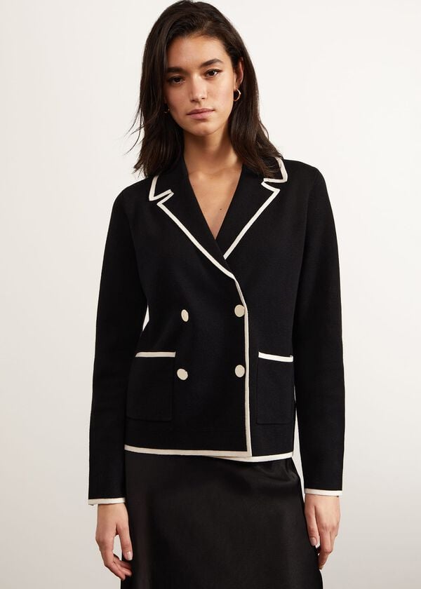 hobbs Hatfield Cotton Wool Jacket Black Ivory