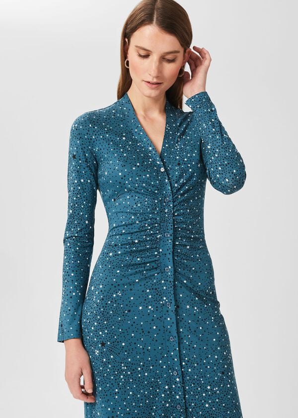 Hobbs Hatty Jersey Dress Dk Blue Ivory