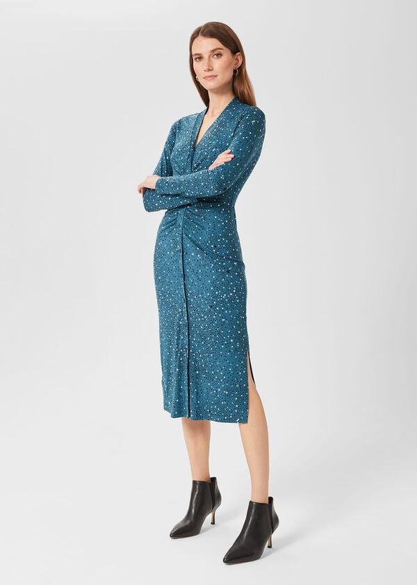 hobbs Hatty Jersey Dress Dk Blue Ivory