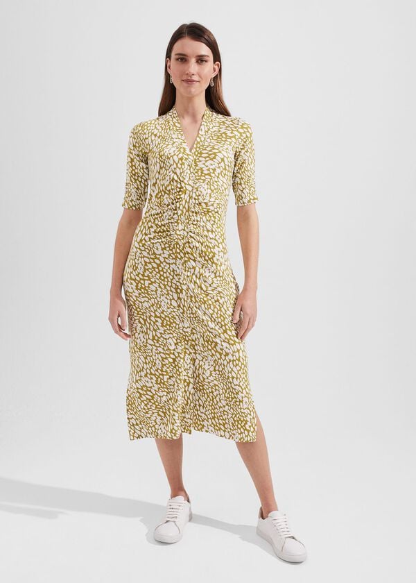 hobbs Hatty Jersey Dress Mid Olive Ivory