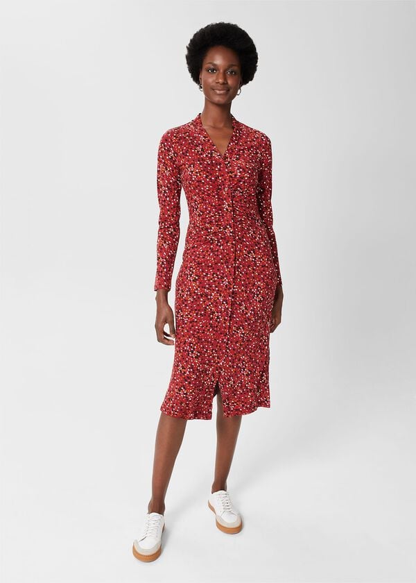 hobbs Hatty Jersey Dress Red Multi
