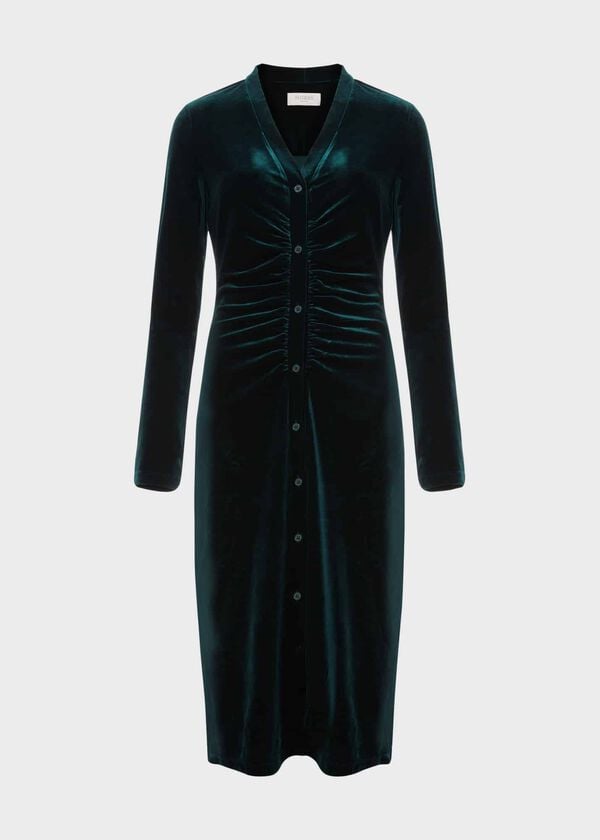 Hobbs Hatty Velvet Dress Dark Green