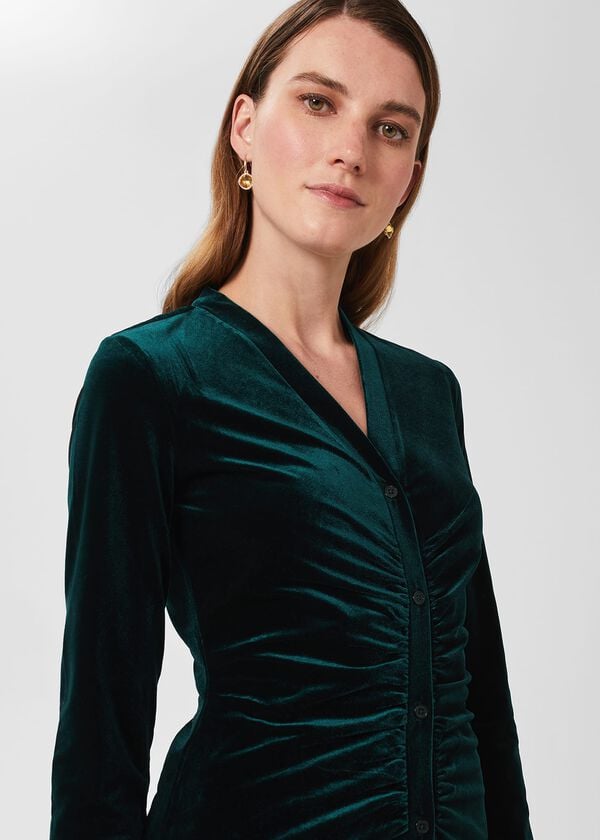 Hobbs Hatty Velvet Dress Dark Green
