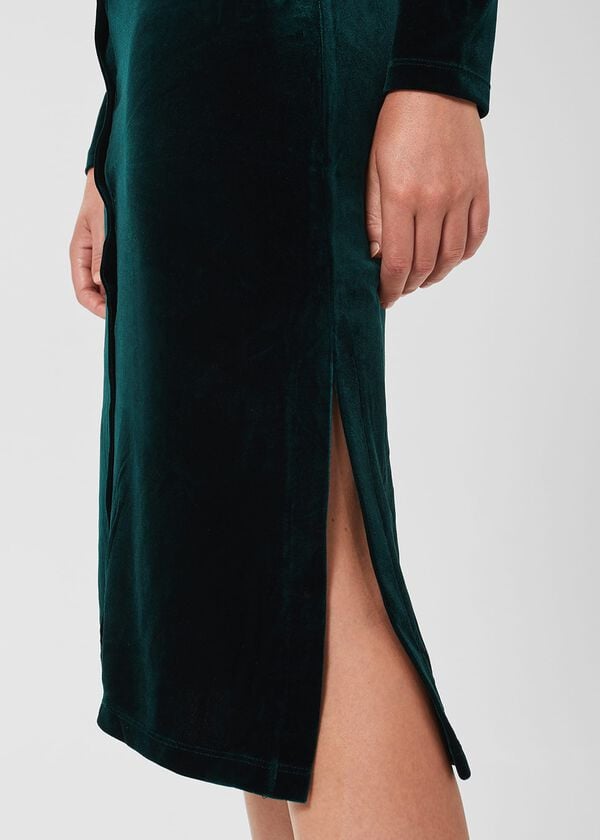 Hobbs Hatty Velvet Dress Dark Green
