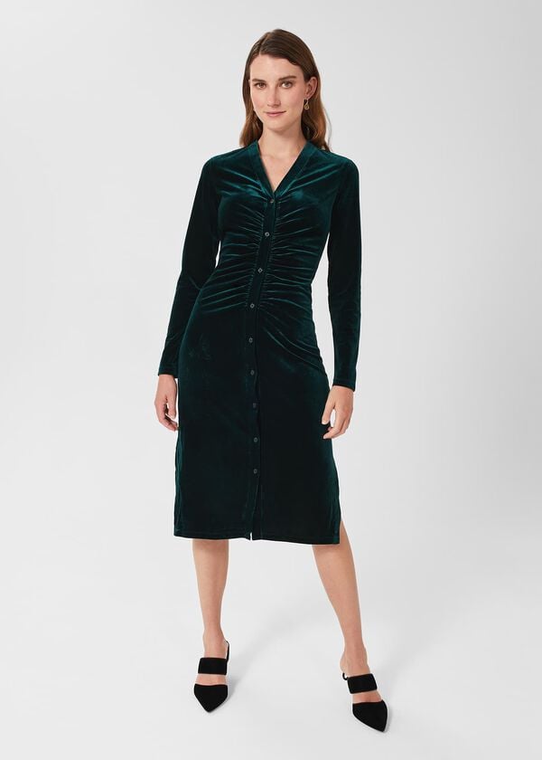 hobbs Hatty Velvet Dress Dark Green