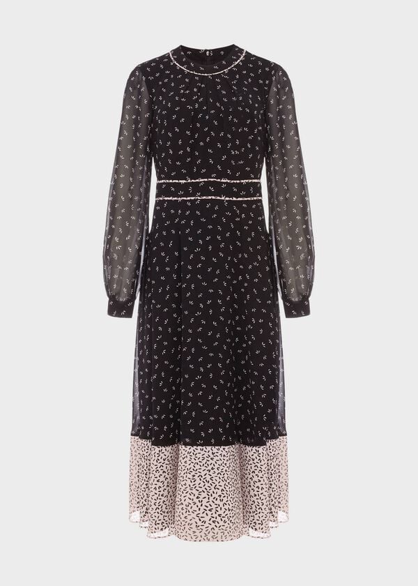Hobbs Heidi Printed Midi Dress Black Pink