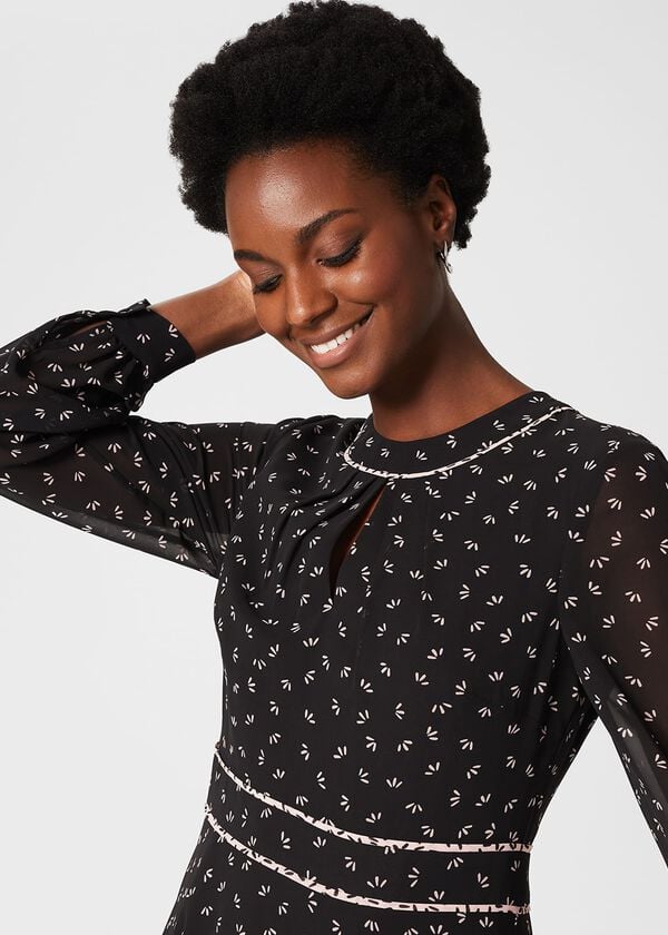 Hobbs Heidi Printed Midi Dress Black Pink