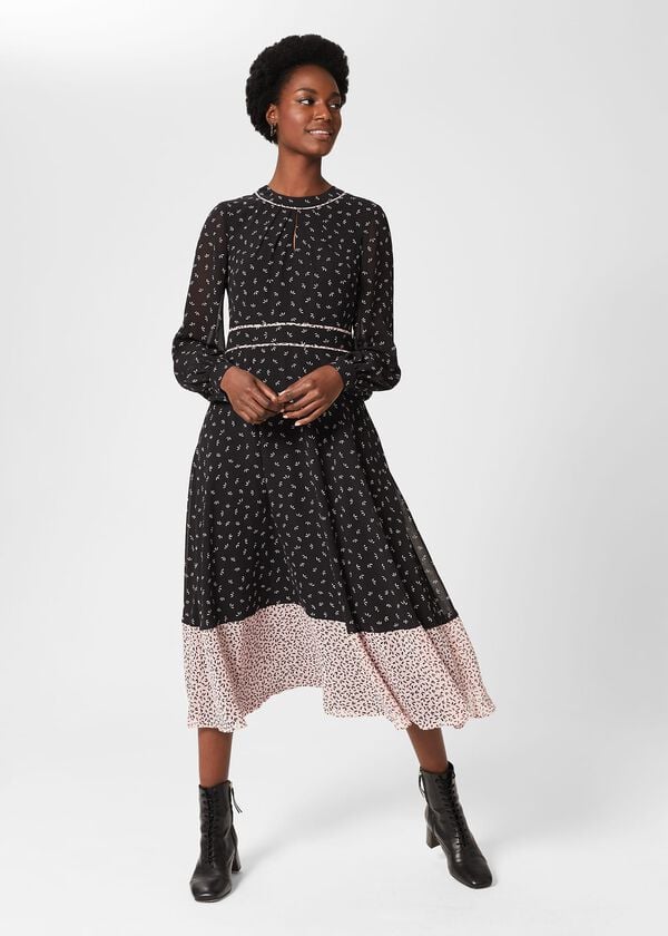 hobbs Heidi Printed Midi Dress Black Pink