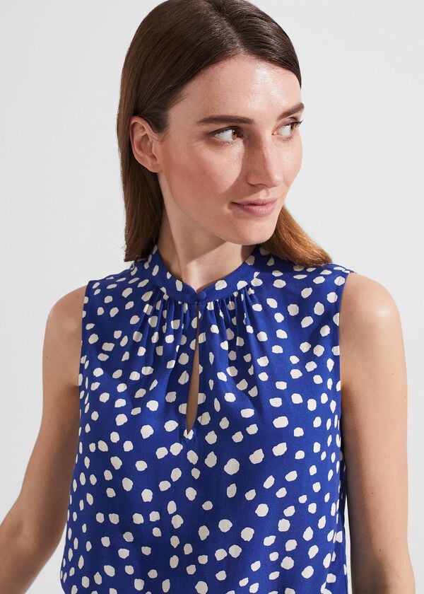 Hobbs Heidi Spot Top Deep Blue Cream
