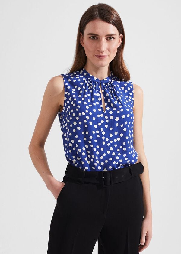 hobbs Heidi Spot Top Deep Blue Cream