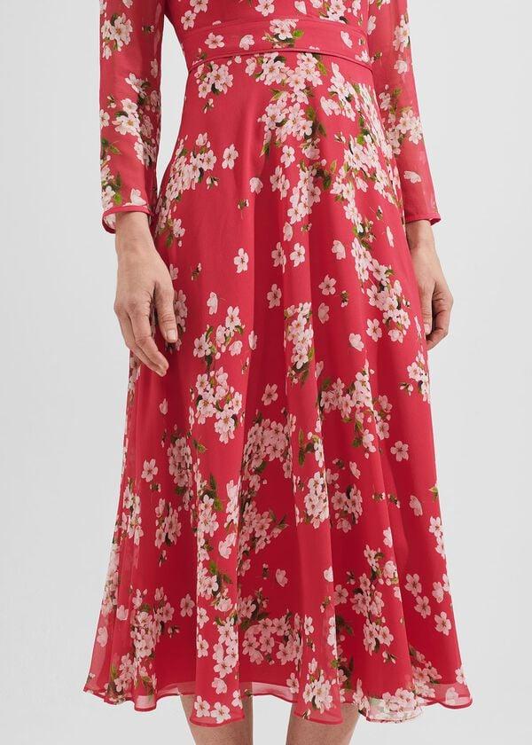 Hobbs Helena Silk Fit And Flare Dress Pink Multi