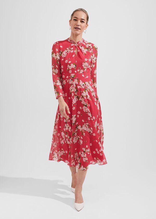 hobbs Helena Silk Fit And Flare Dress Pink Multi