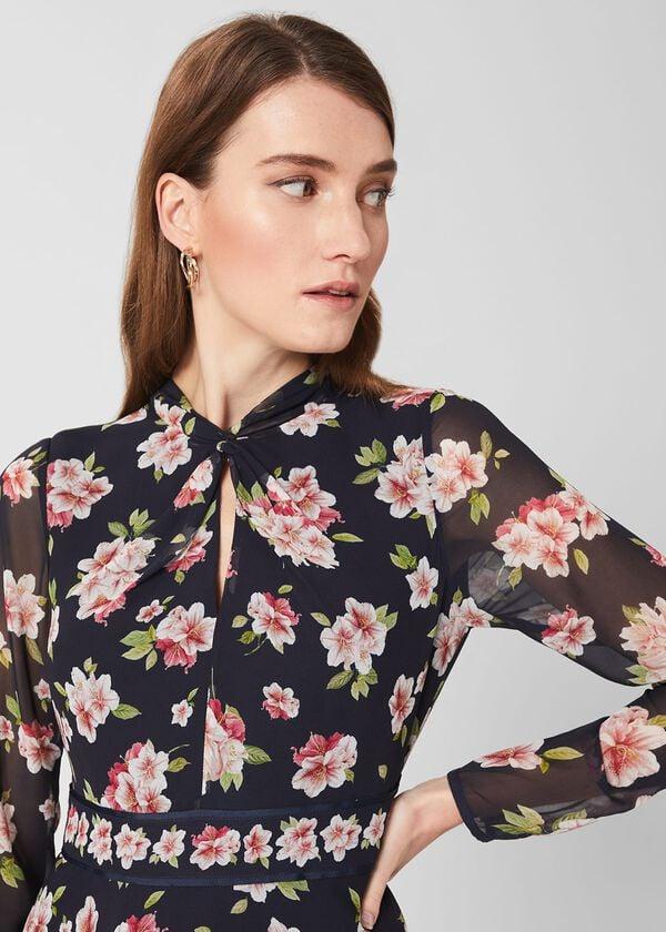 Hobbs Helena Silk Floral Midi Dress Navy Multi