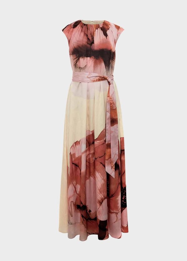 Hobbs Heligan Floral Midi Dress Cream Pink