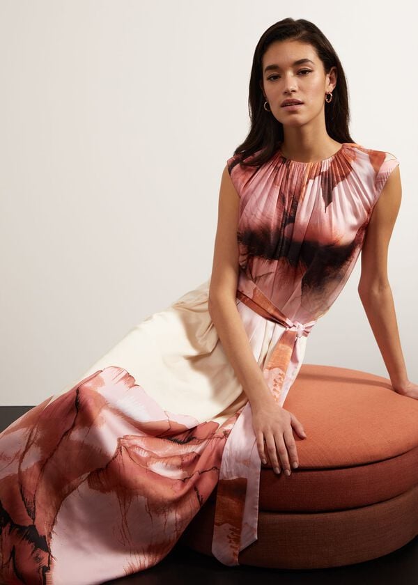 Hobbs Heligan Floral Midi Dress Cream Pink