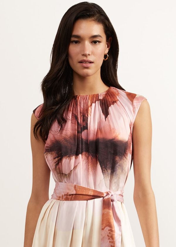 Hobbs Heligan Floral Midi Dress Cream Pink