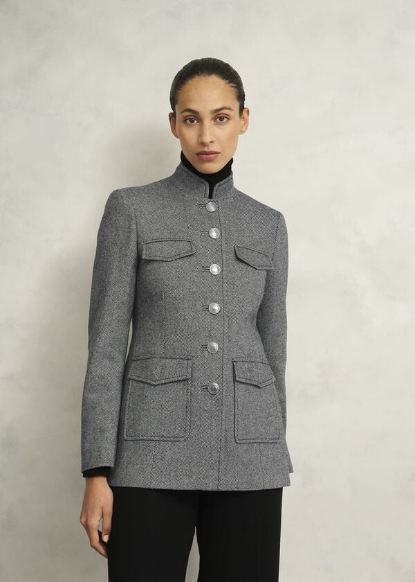 Hobbs Hetty Wool Blend Coat Black White