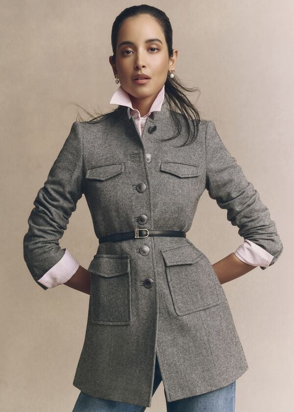 hobbs Hetty Wool Blend Coat Black White