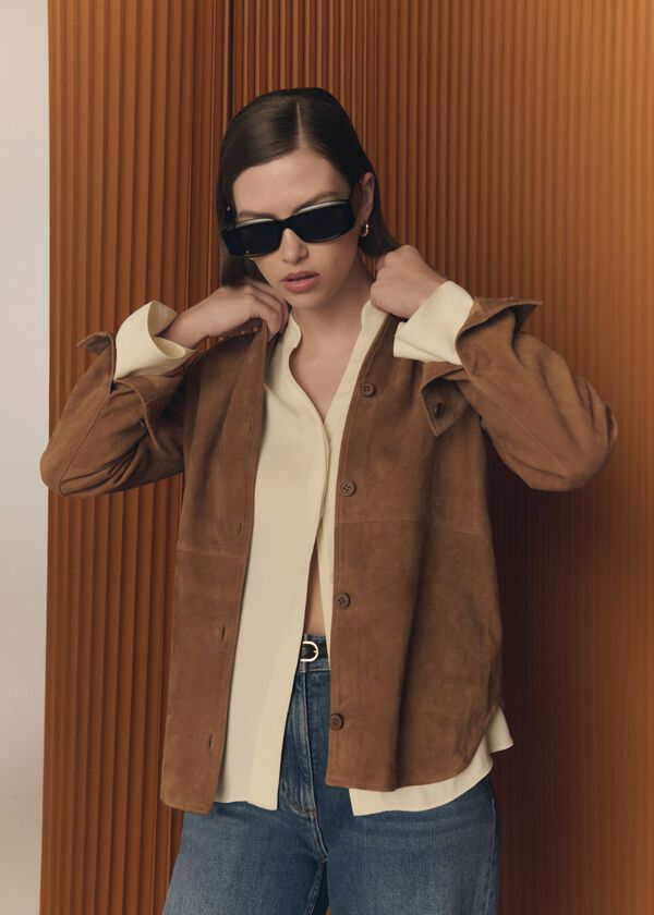 hobbs Hever Suede Shirt Tan