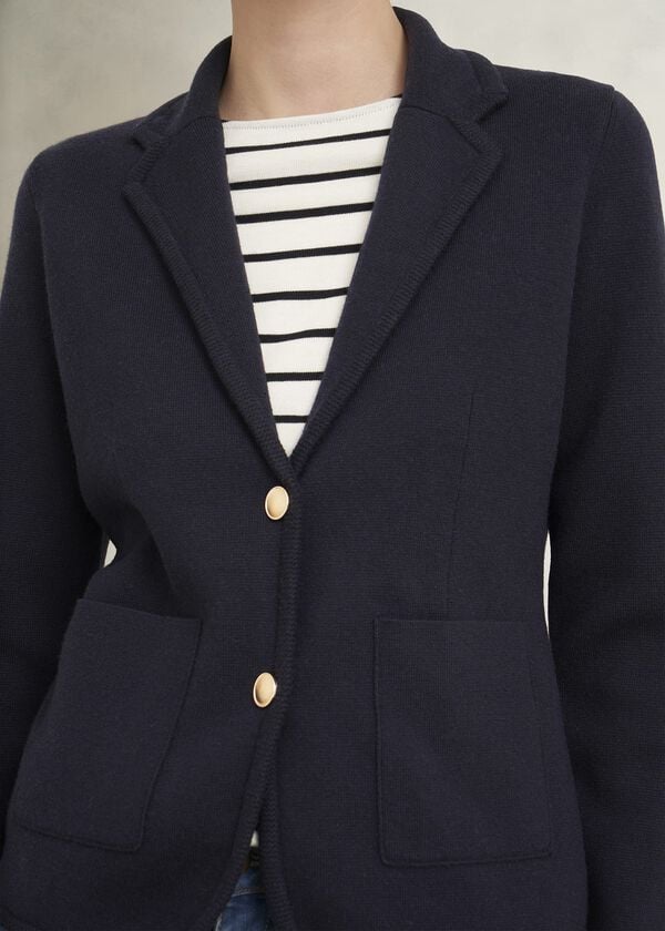 Hobbs Holly Knitted Blazer With Wool Hobbs Navy