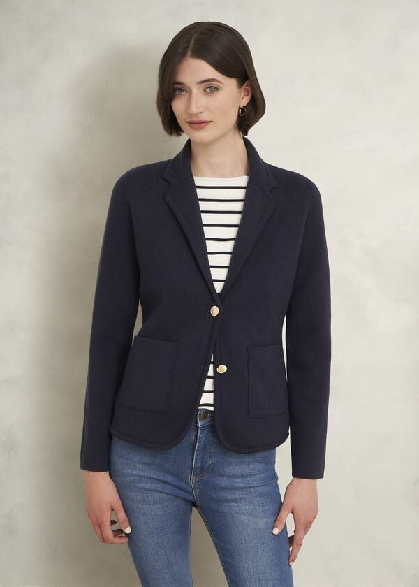 hobbs Holly Knitted Blazer With Wool Hobbs Navy