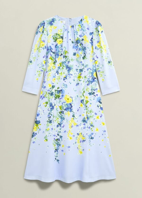 Hobbs Honour Floral Midi Dress Pale Blue Multi