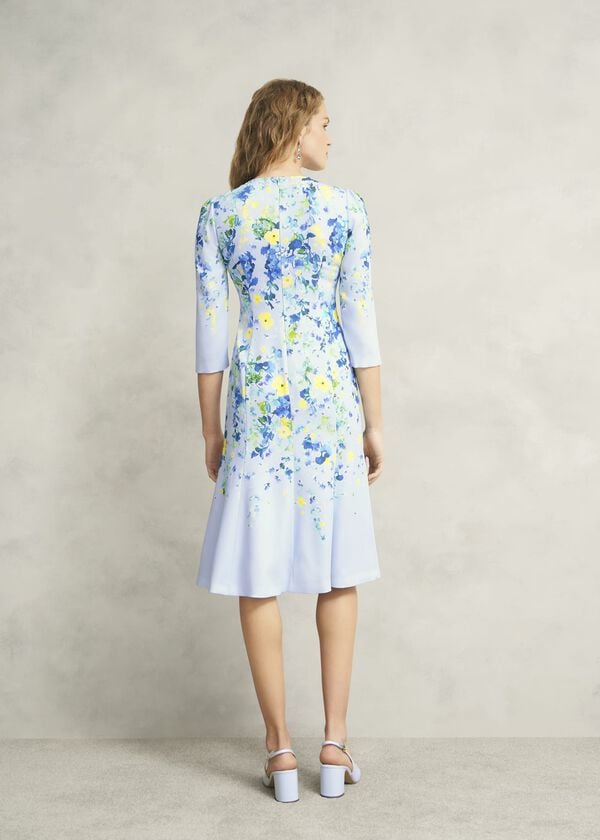 Hobbs Honour Floral Midi Dress Pale Blue Multi