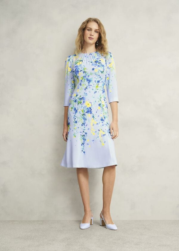 hobbs Honour Floral Midi Dress Pale Blue Multi