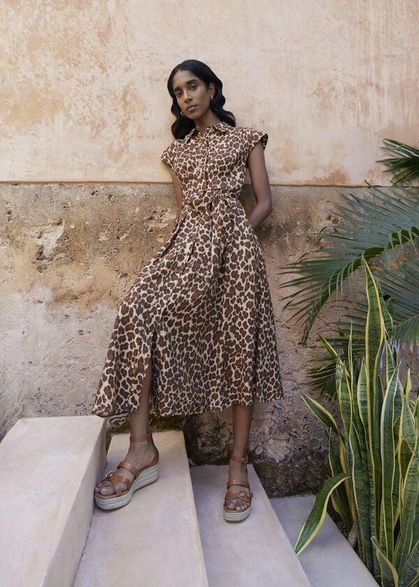 hobbs Hurst Leopard Shirt Dress Brown Multi