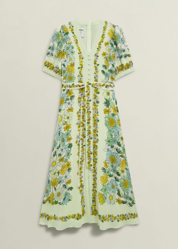 Hobbs Ince Silk V Neck Floral Dress Green Multi