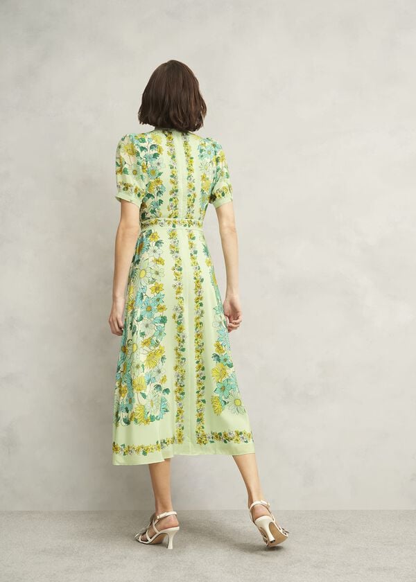 Hobbs Ince Silk V Neck Floral Dress Green Multi